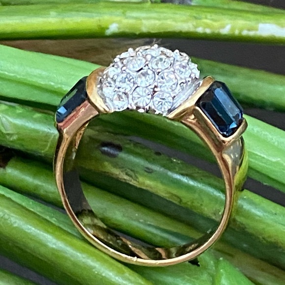 Vintage CZ Stone with Blue Baguette Gold-plated Ring Size 9 - Picture 2 of 14